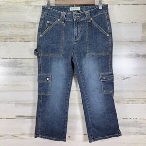 HIPSTER Womens Blue Straight Leg Cropped Carpenter Utility Jeans Size‎ 7